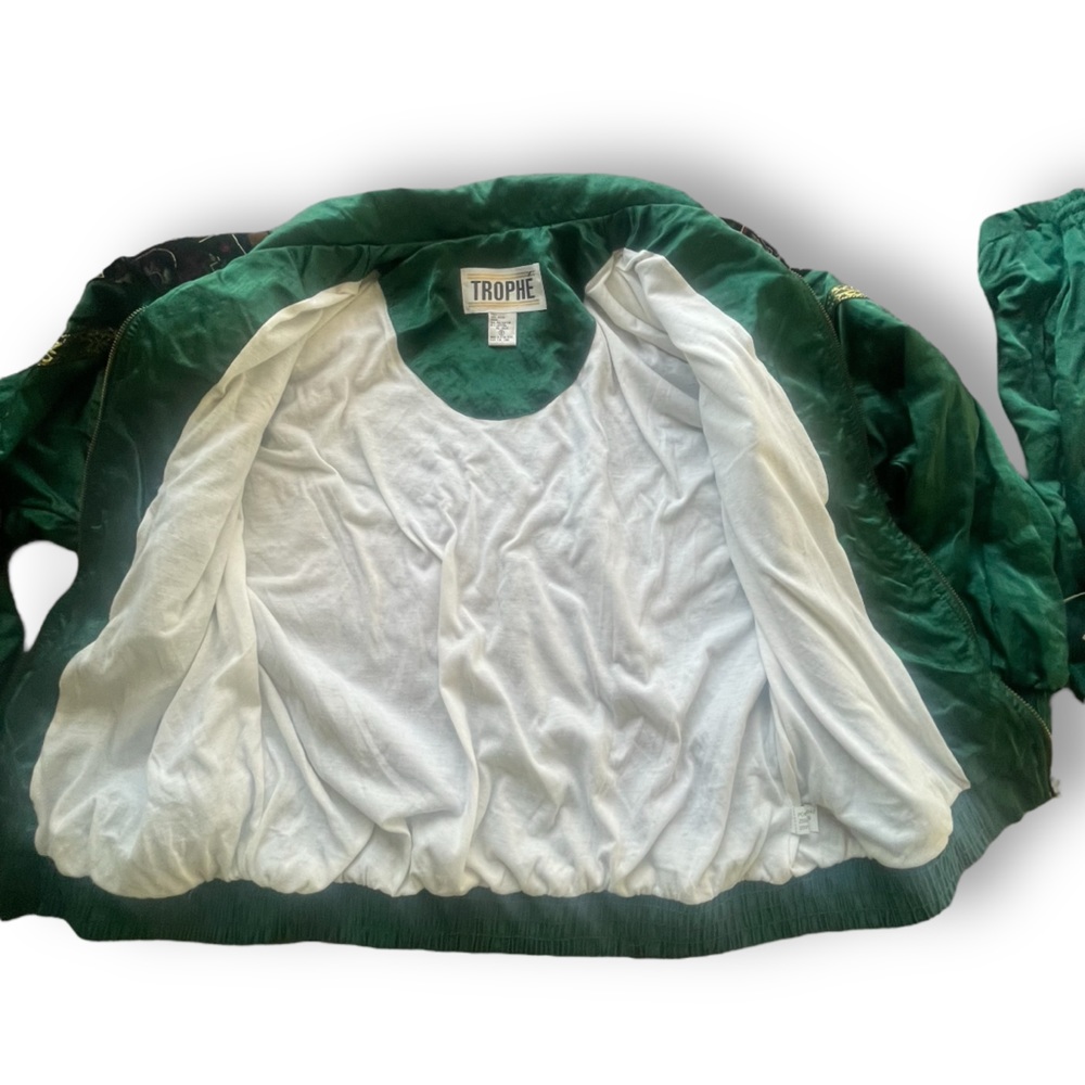 Vintage 90s Emerald Green/Gold Nylon Windbreaker Suit Women's Size Small Sporty - Picture 3 of 16